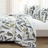 Reversible Cotton Lightweight Floral Fern Leaves Quilt Set