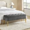 Mid-Century Modern End of Bed Storage Bench with Velvet Seat, Gold Legs, and Nailhead Trim