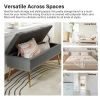 Mid-Century Modern End of Bed Storage Bench with Velvet Seat, Gold Legs, and Nailhead Trim