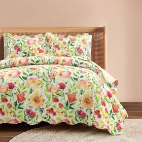 Lightweight Polyester Scalloped Edges Floral Quilt Set