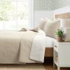 Lightweight Fern Leaf Reversible White Beige Cotton Quilt Set