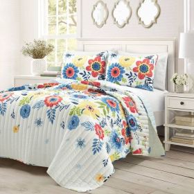 Lightweight Floral Coral Polyester Quilt Set