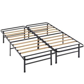 Metal Bed Frame with Bamboo Wood Slats