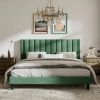 King Green Velvet Upholstered Platform Bed Frame