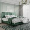 King Green Velvet Upholstered Platform Bed Frame