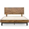 Solid Wood Modern Platform Bed Frame with Adjustable Height Headboard