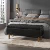 Modern Mid-Century Black Faux Leather End of Bed Storage Bench Ottoman