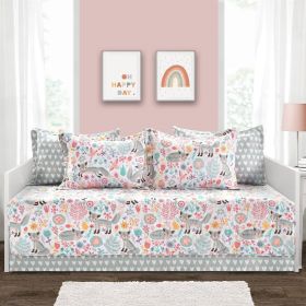 Pink and Grey 6 Piece Floral Foxes Daybed Cover Bedding Set