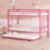 Metal Bunk Bed with Twin size Roll-Out Trundle Bed Frame