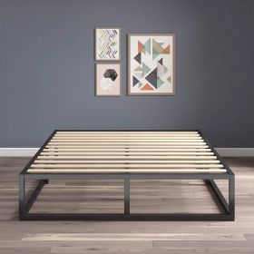 Low Profile Modern Metal Wood Slat Platform Bed Frame