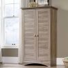 Farmhouse Armoire Storage Cabinet w/ Louver Doors in Oak Wood Finish