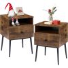 Set of 2 - Mid Century Modern Side Table Nightstand in Wood Finish