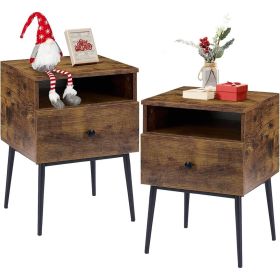 Set of 2 - Mid Century Modern Side Table Nightstand in Wood Finish