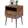 Set of 2 - Mid Century Modern Side Table Nightstand in Wood Finish