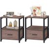Set of 2 - Modern Metal Wood Nightstand with Storage Drawer