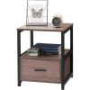 Set of 2 - Modern Metal Wood Nightstand with Storage Drawer