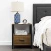 Set of 2 - Modern Metal Wood Nightstand with Storage Drawer