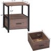 Set of 2 - Modern Metal Wood Nightstand with Storage Drawer