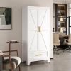 White 2-Door Wardrobe Armoire Cabinet with Storage Drawer and Hanging Rod