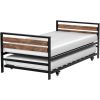 Modern Heavy Duty Metal Wood Daybed with Trundle Bed Frame