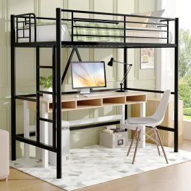 Metal Loft Bed Frame with Ladder - Space Saving Design