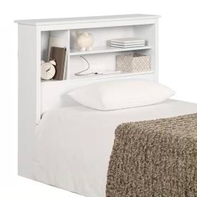 Modern Scandinavian Style Bookcase Headboard in White Wood Finish