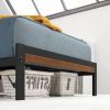 Twin Student Dorm Metal Platform Bed Frame with Brown Wood Slat Headboard