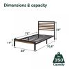 Twin Student Dorm Metal Platform Bed Frame with Brown Wood Slat Headboard