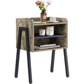 Modern Industrial Wood Black Metal Nightstand