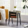 Modern Industrial Wood Black Metal Nightstand
