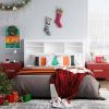 Modern Bookcase Headboard with LED Lights in White Wood Finish