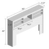 Modern Bookcase Headboard with LED Lights in White Wood Finish
