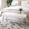 Mid-Century Modern Bedroom Bench with PU Leather Seat and Tapered Legs