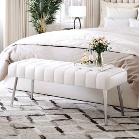 Mid-Century Modern Bedroom Bench with PU Leather Seat and Tapered Legs