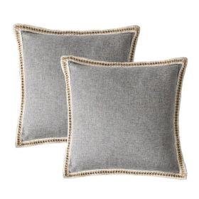 Set of 2 Retro Linen Trimmed Pillowcases – Grey 20" x 20"