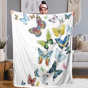 Colorful Butterfly Fluttering Printed Sherpa Fleece Blanket Soft Warm Air Conditioning Blanket For Adults Toddler Bedroom Decor Gifts 50x60 Inches 60x (Option: 150x200cm-White)