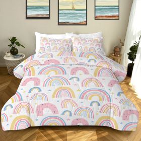 Rainbow Pattern Comforter Set For Women Pink And Yellow Rainbow Star Comforter 3 Piece With 2 Pillow Shams 1 Comforter And 2 Pillow Shams  Twin Full Q (Option: Queen-Pink)