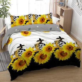 Black And White Background Sunflower Duvet Cover Set (Option: Twin-Yellow)