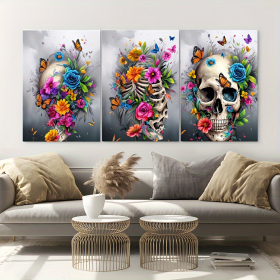 3 Pieces Skull Art Canvas Painting - Framed Contemporary Abstract Minimalist Artwork For Living Room Bedroom Bathroom--Selling On Temu Is Prohibited (Option: 16X12inch)