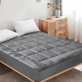 Solid-color Embossed Mattress Toppers (Option: Gray-Queen)