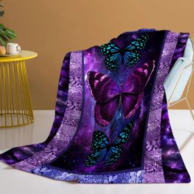 1pc Cozy Butterfly Printed Flannel Blanket - Soft, Warm, And Lightweight Throw For Couch, Sofa, Office, Bed, Camping, And Travel - Multi-Purpose Gift (Option: 150x200cm-Purple)