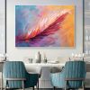 Handmade Oil Painting Abstract Pink feather Oil Painting on Canvas Colorful Art Decor Original Soft Color Painting Bedroom Wall Decor Modern Wall Art