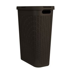40L Slim Laundry Hamper with Cutout Handle and Lid (Material: plastic, Color: brown)
