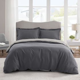 2 Piece Super Soft Microfiber White/Gray Duvet Cover Zipper Closure with 4 Corner Tabs (No Comforter Included) (Color: Grey, size: Twin)