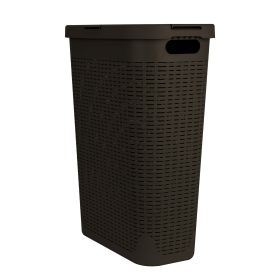 40 Liter Slim Laundry Basket with Cutout Handles & Lid (Color: brown)