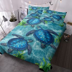 Sea Turtle Pattern Duvet Cover Set 3 Pieces Soft Bedding Set With 2 Pillow cases (Option: Twin-Green)