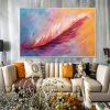 Handmade Oil Painting Abstract Pink feather Oil Painting on Canvas Colorful Art Decor Original Soft Color Painting Bedroom Wall Decor Modern Wall Art