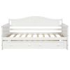 Twin Wooden Daybed with Trundle Bed, Sofa Bed for Bedroom Living Room,White