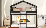 Twin Over Twin Bunk Bed Wood Bed with Tent