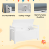 Kids Toy Box Chest, White Rubber Wood Toy Box for Boys Girls, Large Storage Cabinet with Cushion Seat Bench/Flip-Top Lid/Safety Hinge